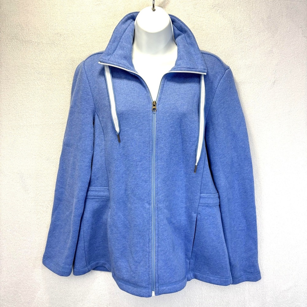 T‎ By Talbots Zip Up Fleece Lined Jacket Womens Medium Blue Pockets Activewear